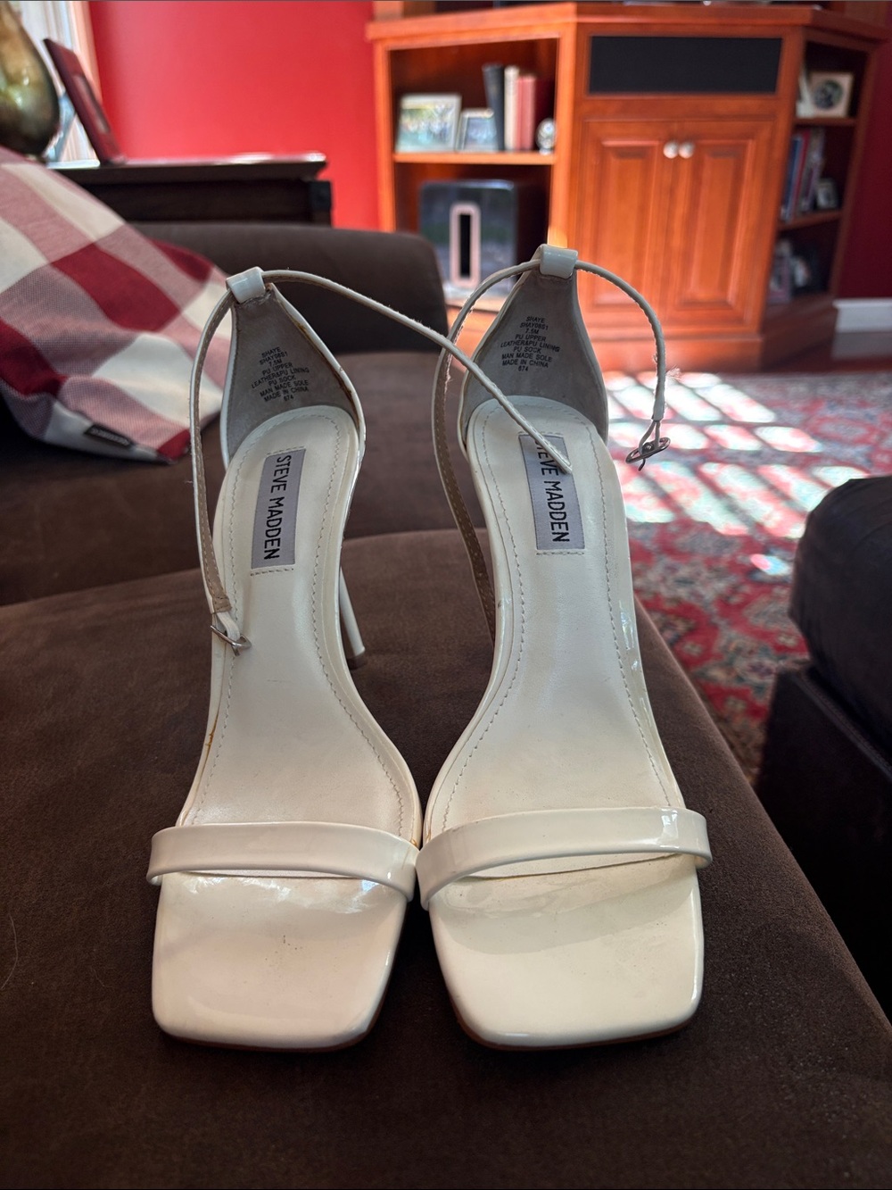 Steve Madden White Patent Ankle-Strap Heels